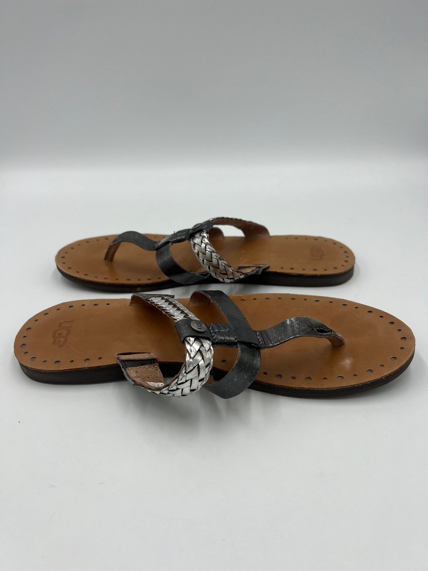 Sandals Designer By UGG In Silver, Size: 9