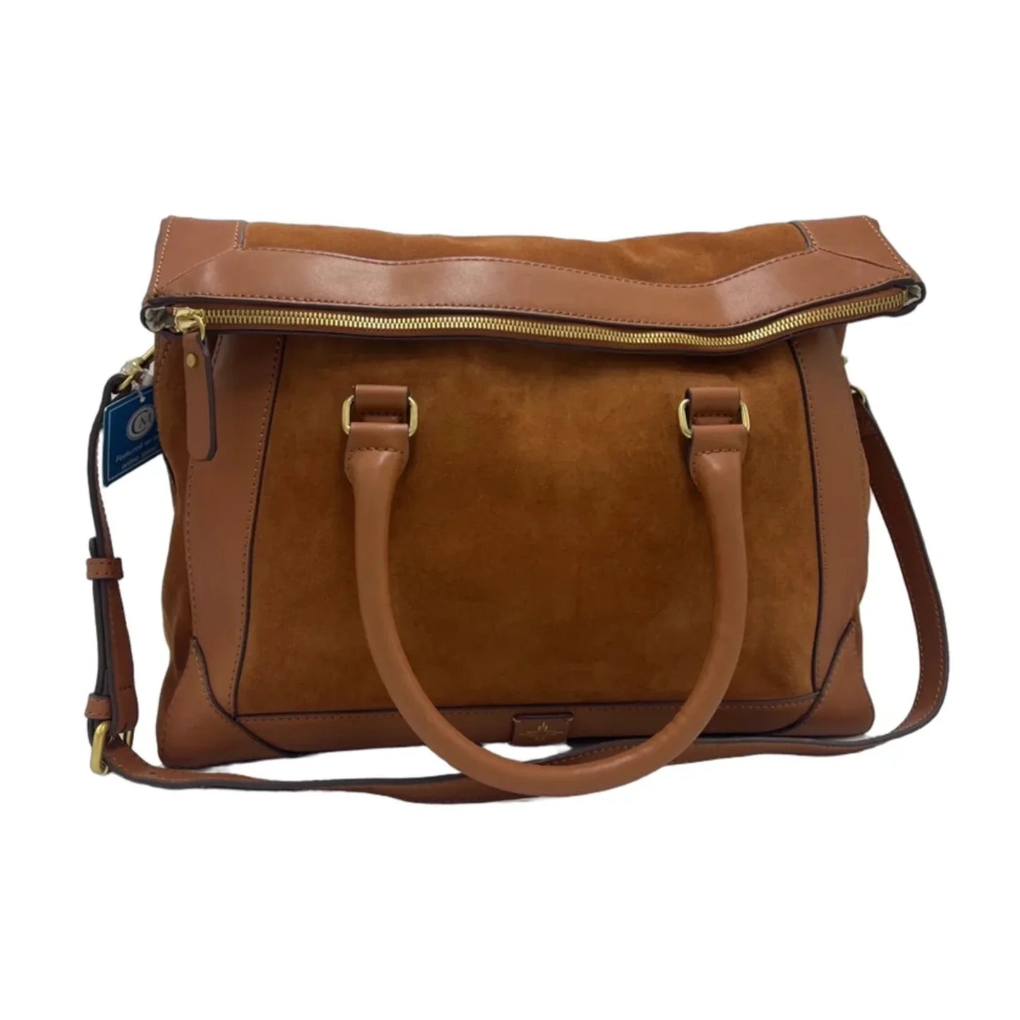 India Hicks Cognac Suede & Leather Designer Satchel Handbag