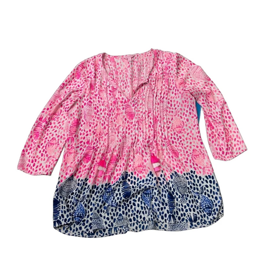 Top Long Sleeve Designer By Lilly Pulitzer In Blue & Pink, Size: L