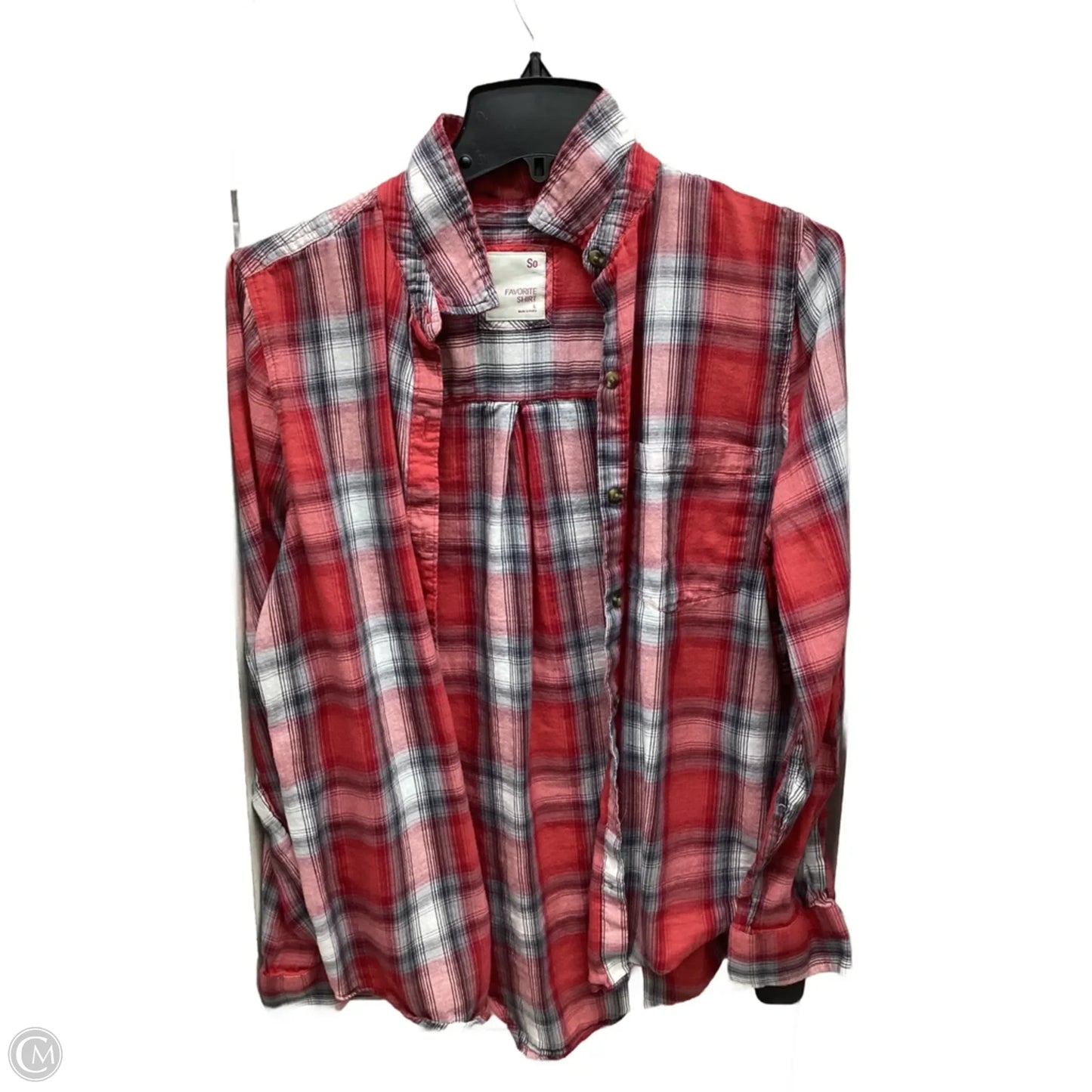Top Long Sleeve By So In Plaid Pattern, Size: L