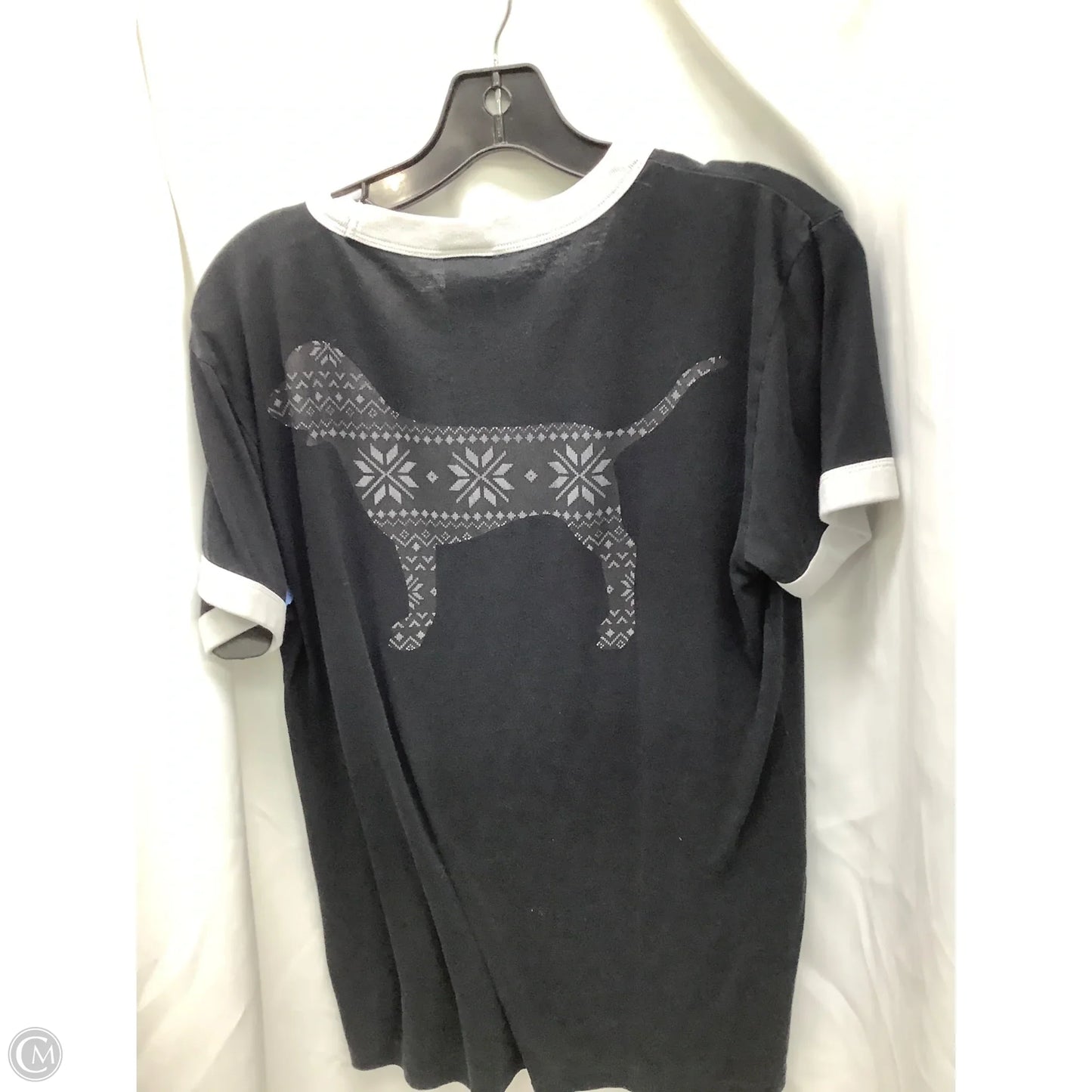 Top Short Sleeve By Pink In Black & White, Size: L