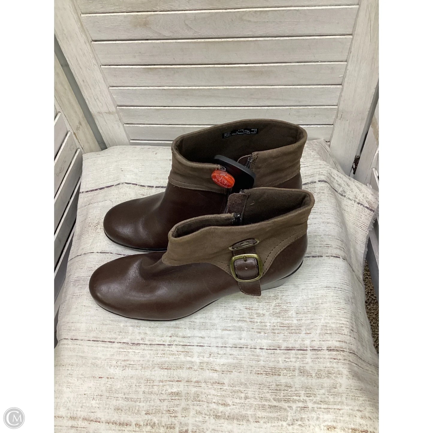 Boots Ankle Heels By Clarks In Brown, Size: 8.5