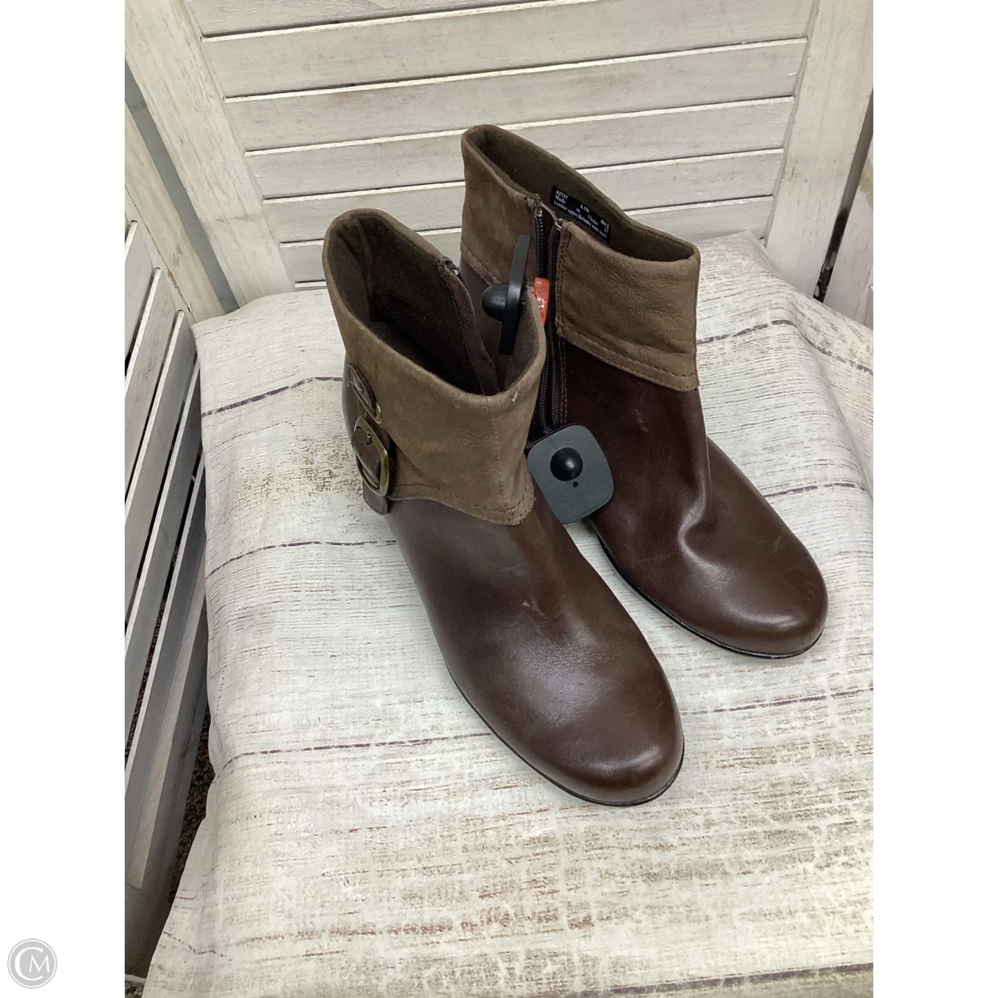 Boots Ankle Heels By Clarks In Brown, Size: 8.5