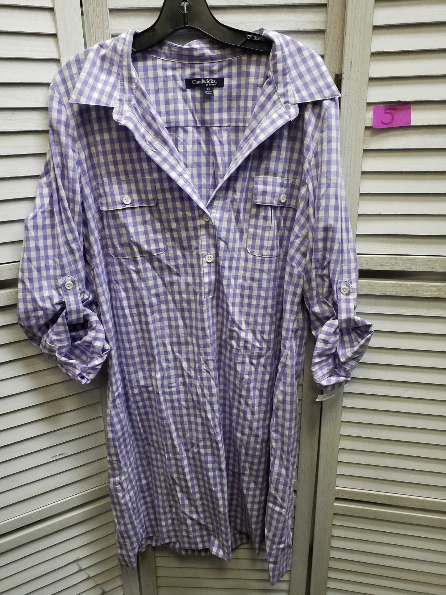 Purple & White Dress Casual Midi Chadwicks, Size 2x