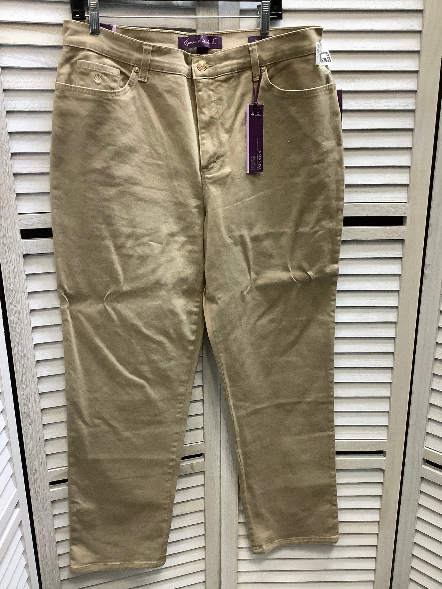 Tan Pants Cropped Gloria Vanderbilt, Size 16