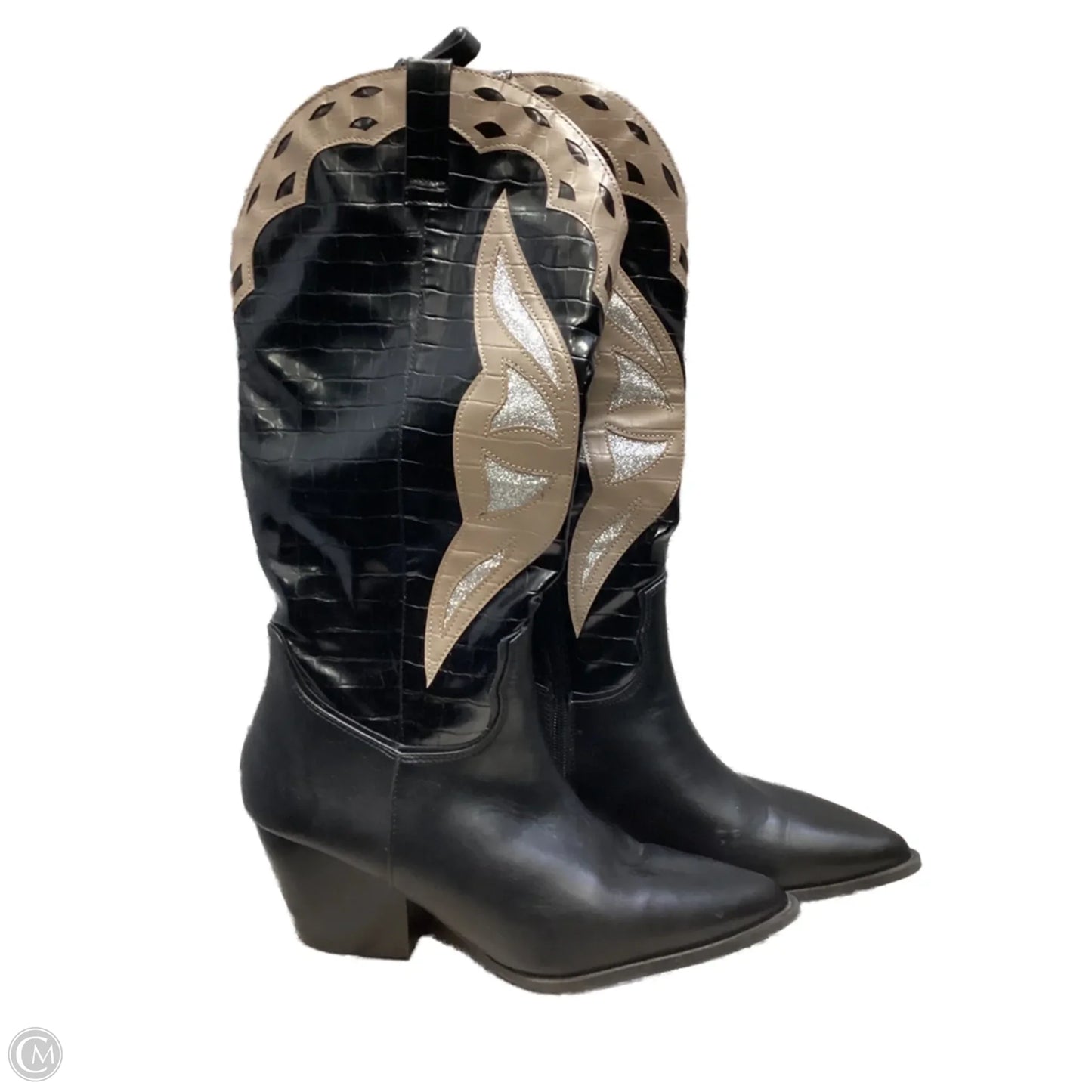 Boots Mid-calf Heels By Shein In Black, Size: 11