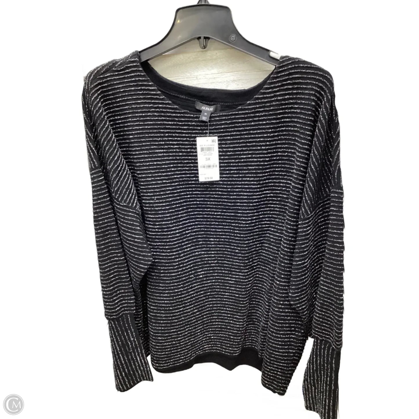 Top Long Sleeve By Alfani In Black & Silver, Size: 3x