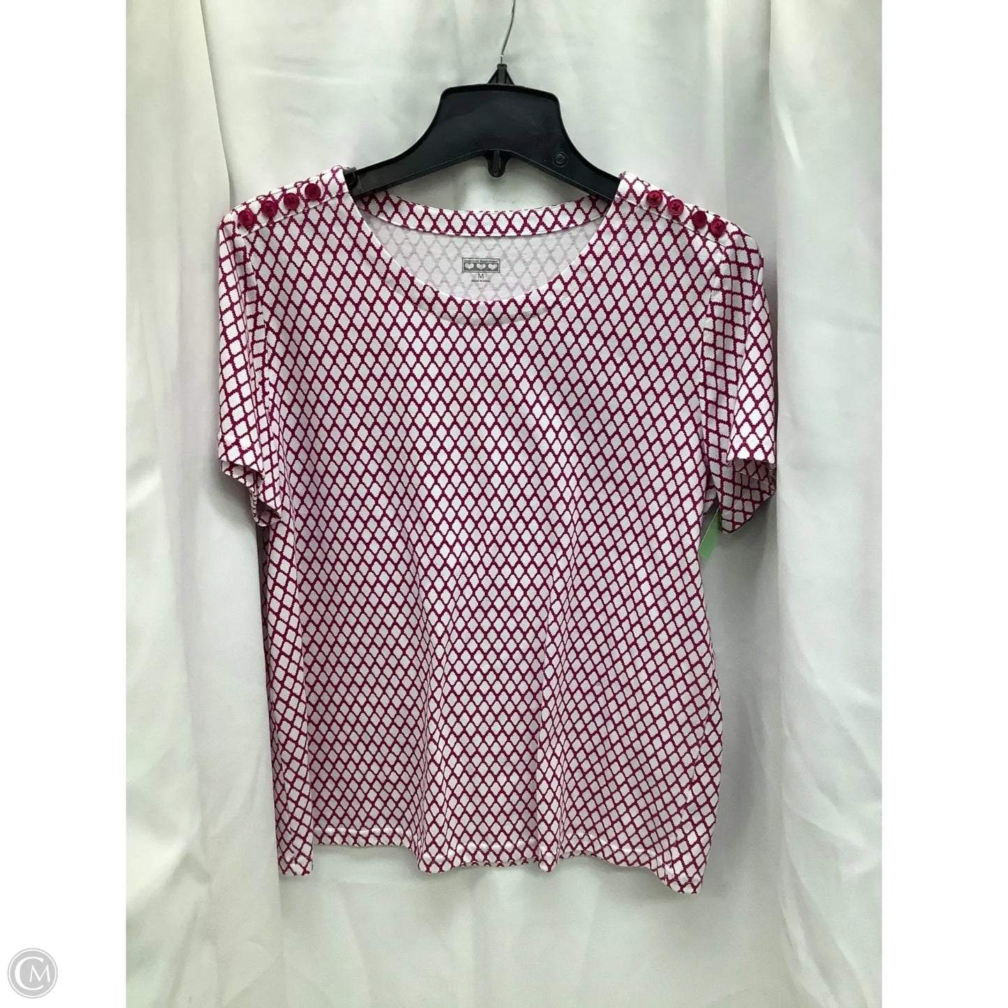 Top Short Sleeve By Clothes Mentor In Pink & White, Size: M