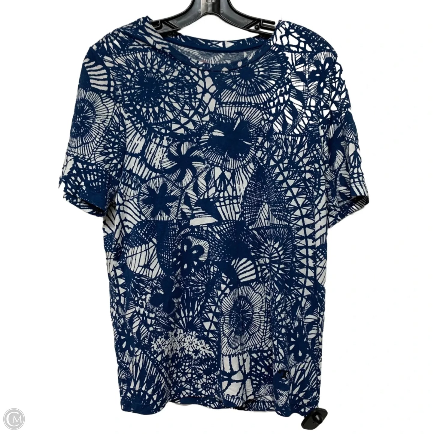 Top Short Sleeve Designer By Tory Burch In Blue & White, Size: L