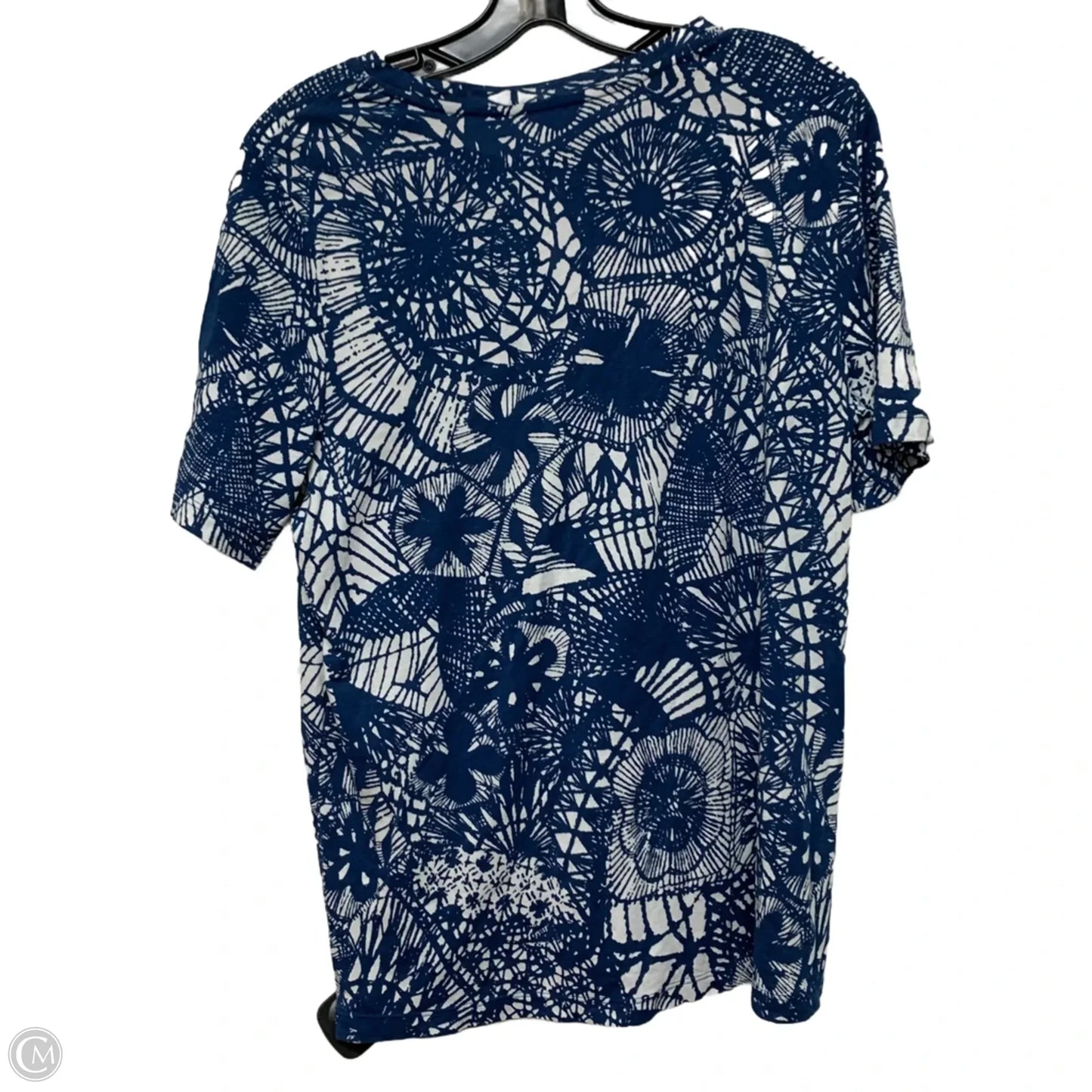 Top Short Sleeve Designer By Tory Burch In Blue & White, Size: L