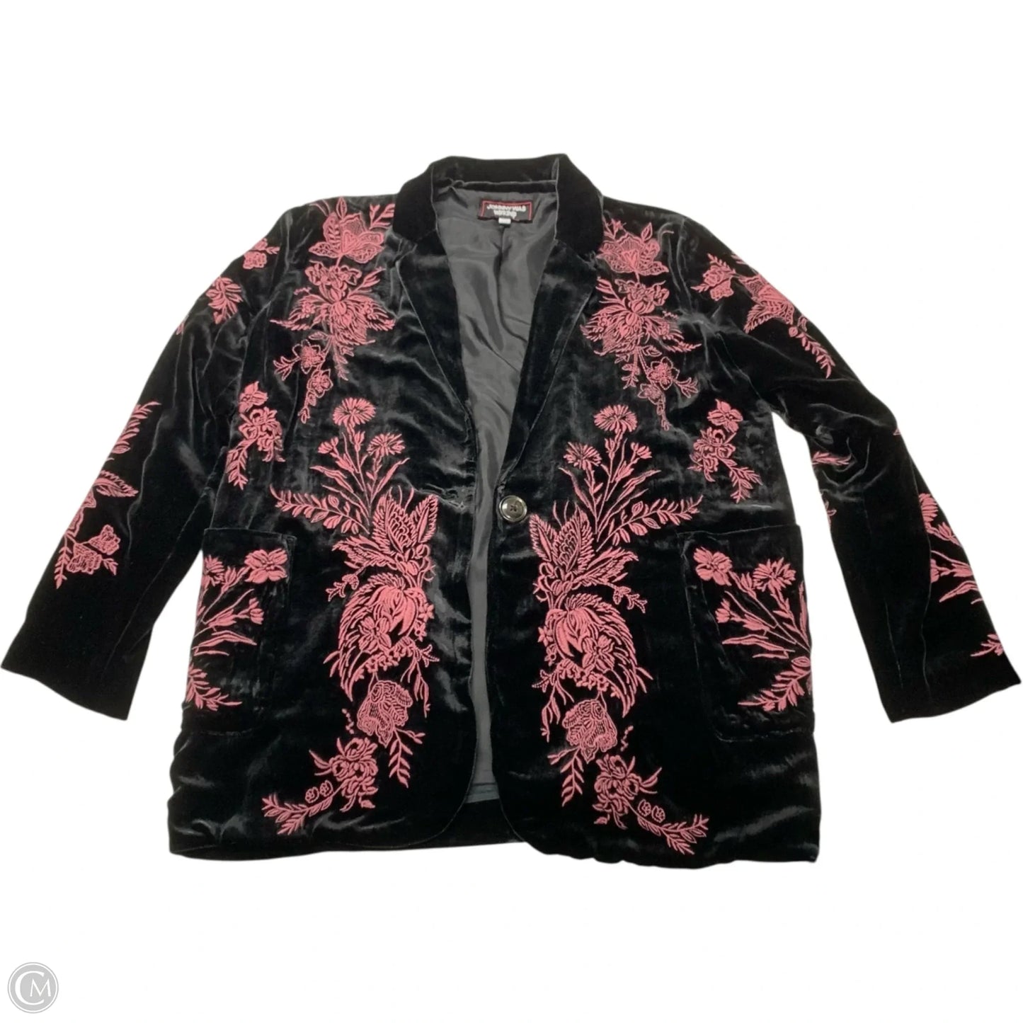Blazer Designer By Johnny Was In Black & Pink, Size: S
