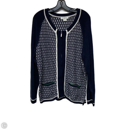 Sweater Cardigan By Liz Claiborne In Blue & White, Size: 1x