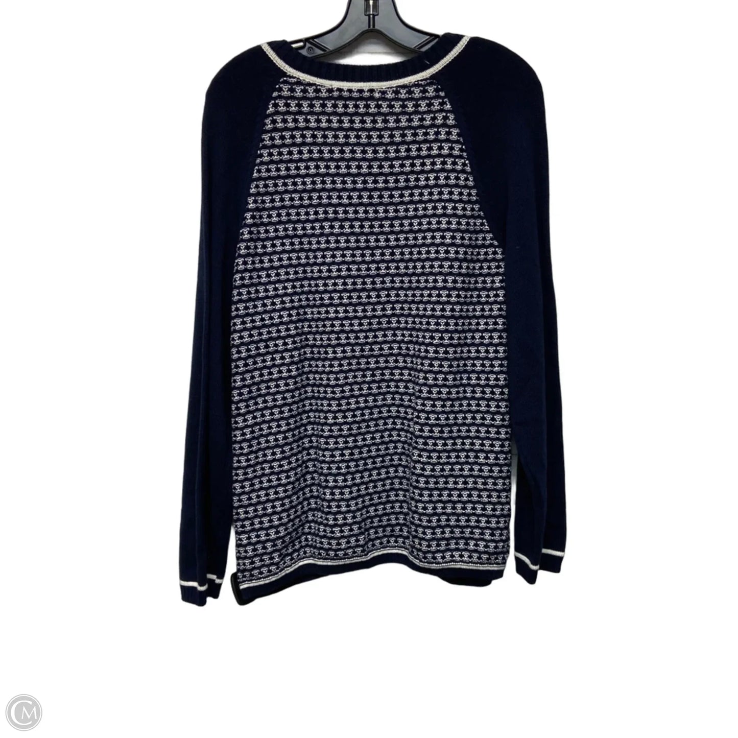 Sweater Cardigan By Liz Claiborne In Blue & White, Size: 1x