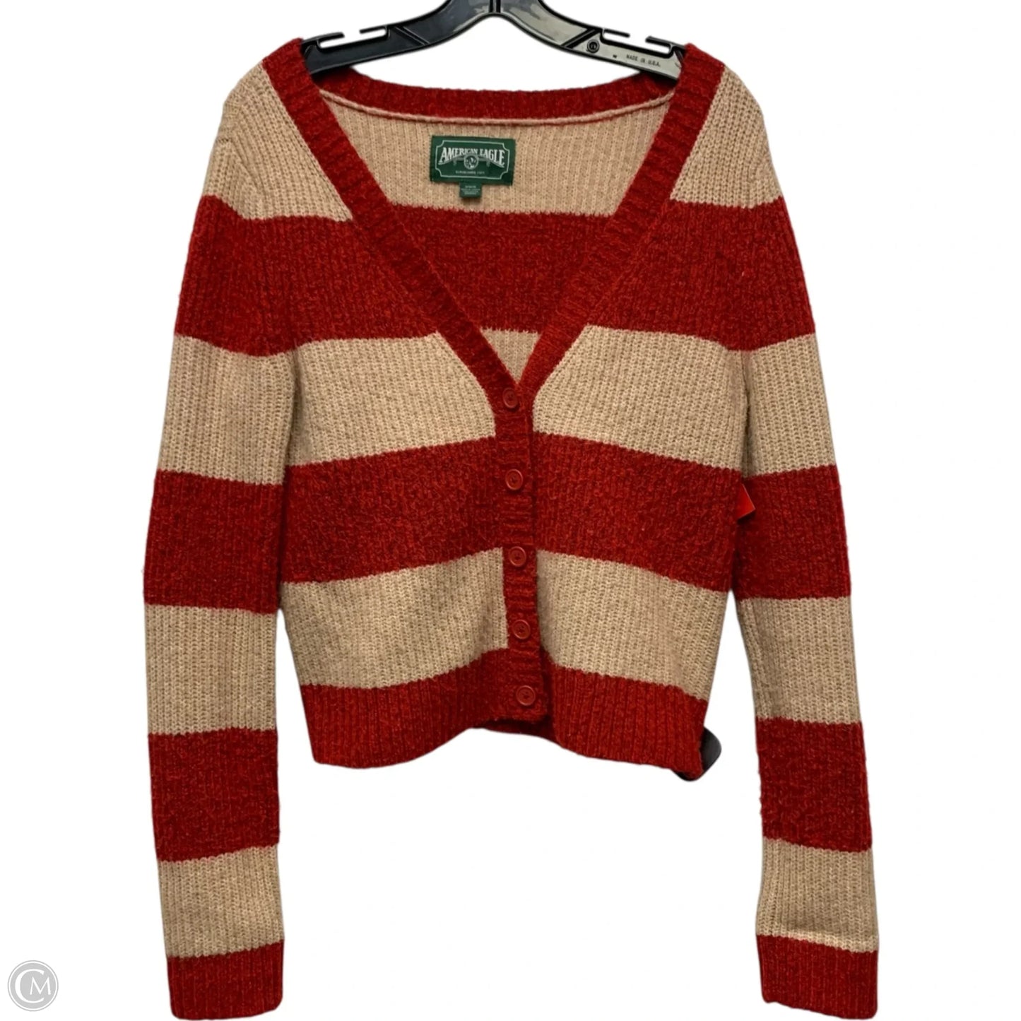 Sweater Cardigan By American Eagle In Red & Tan, Size: M
