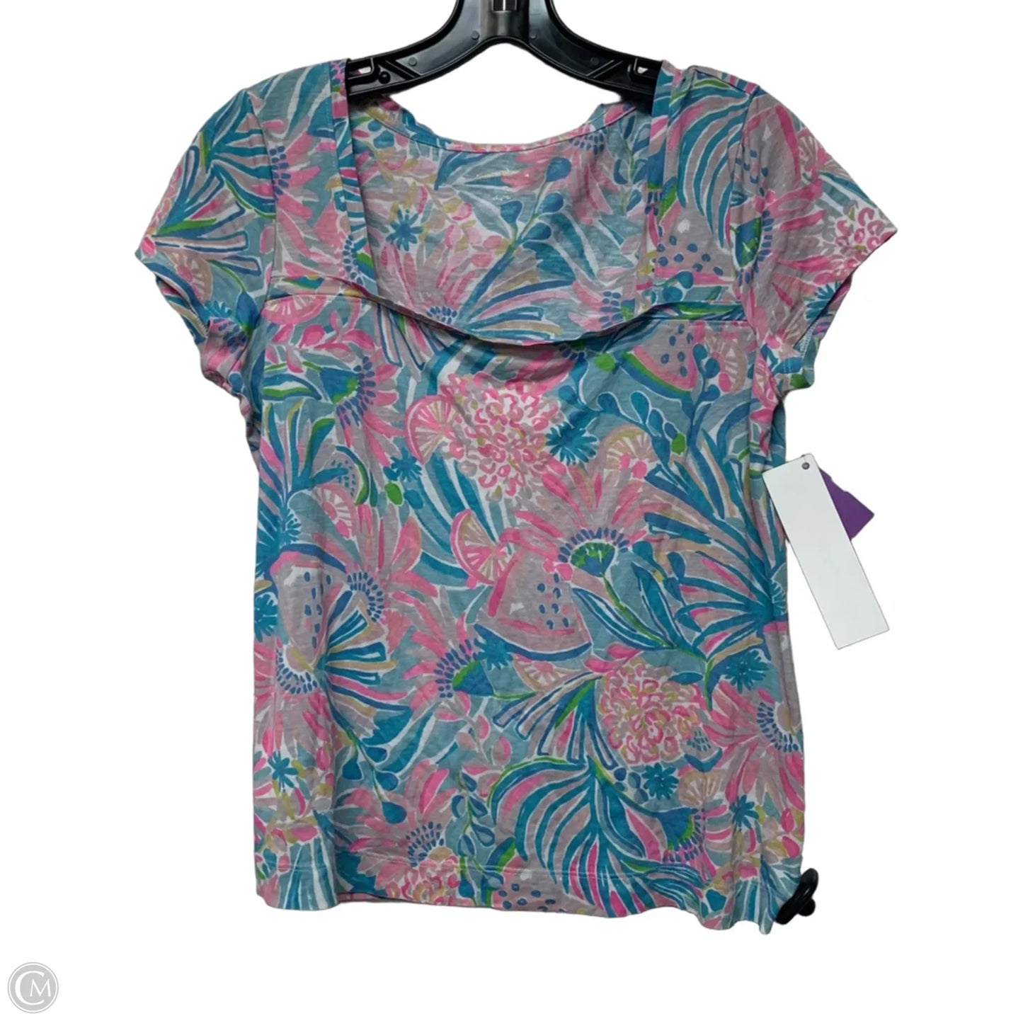 Top Short Sleeve Designer By Lilly Pulitzer In Blue & Pink, Size: S