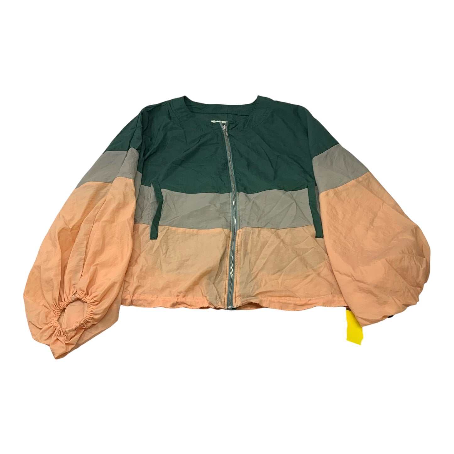 Jacket Windbreaker By Elevenses In Green & Orange, Size: M