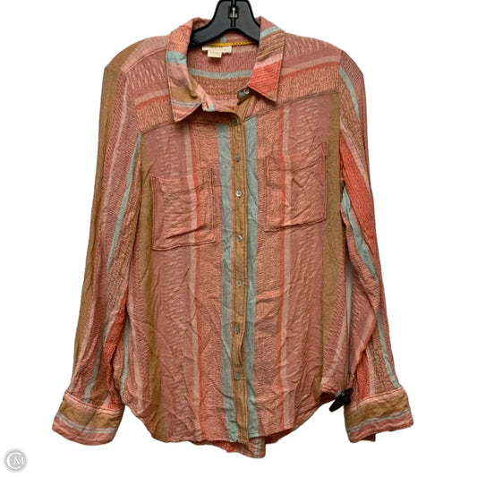 Top Long Sleeve By Maeve In Orange & Pink, Size: S