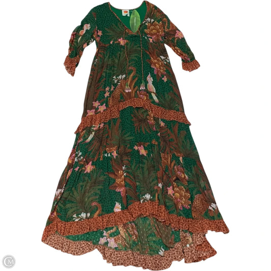 Dress Designer By Farm Rio In Green & Orange, Size: Xs