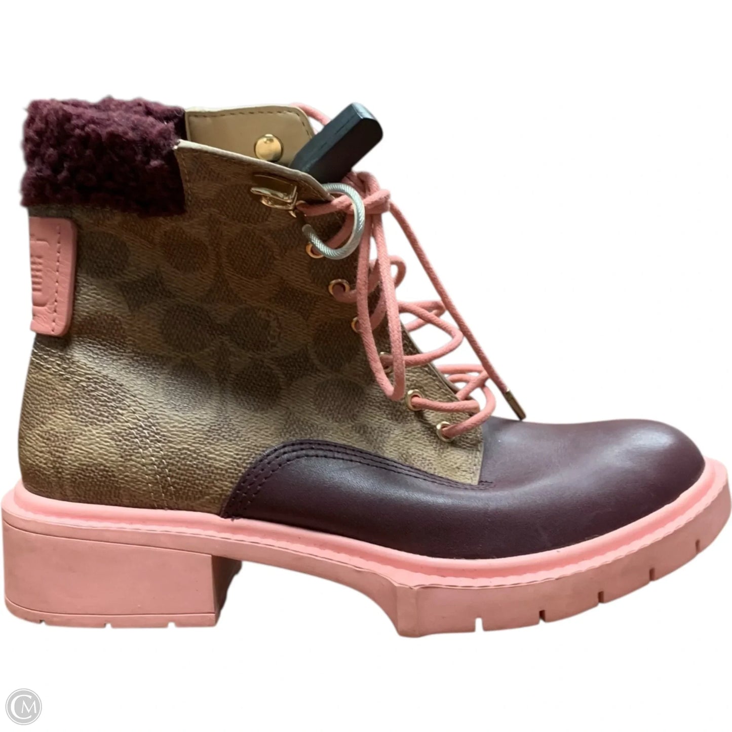 Boots Designer By Coach In Brown & Pink, Size: 6.5