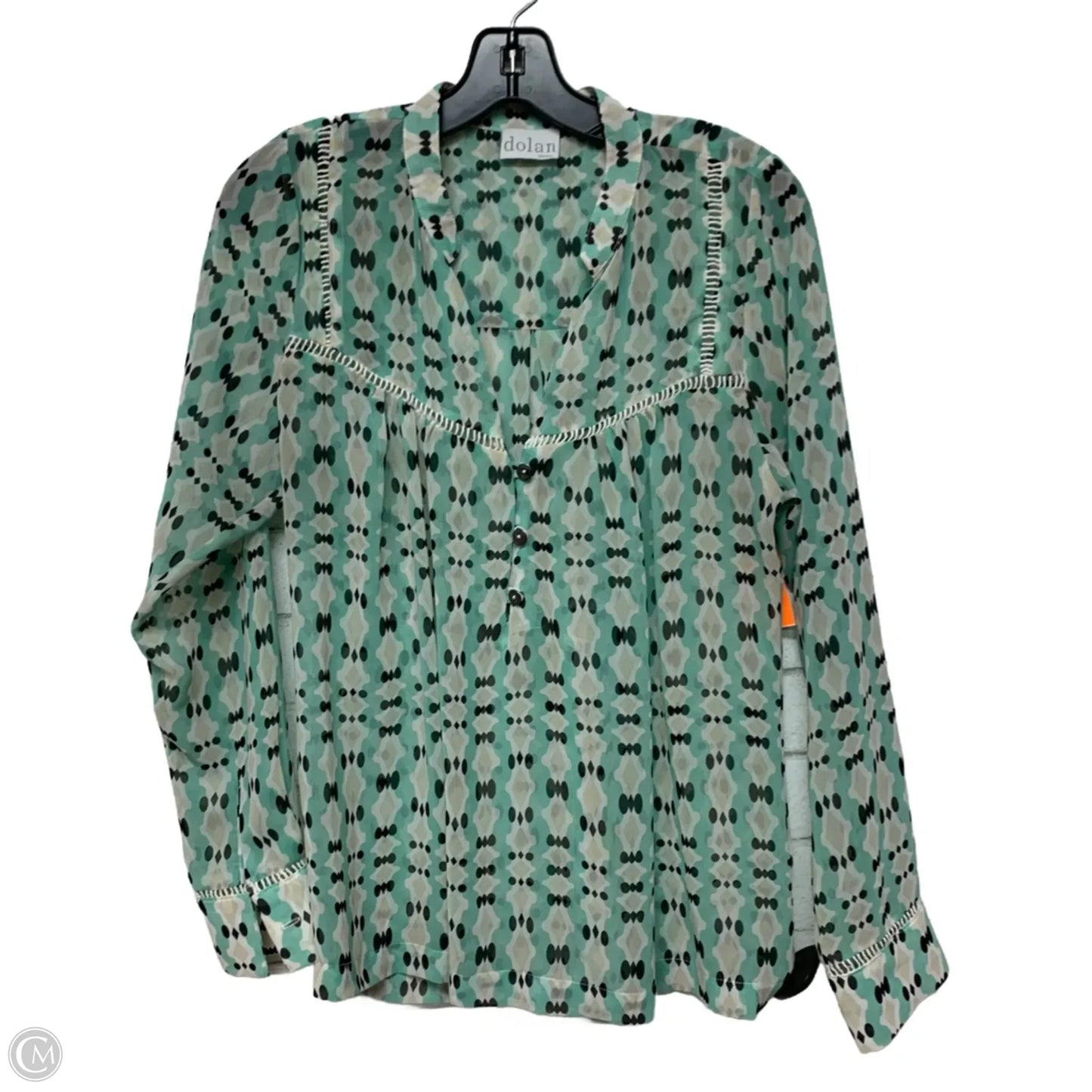 Blouse Long Sleeve By Dolan Left Coast In Blue & Tan, Size: S