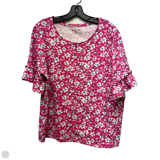 Top Short Sleeve By Kim Rogers In Pink & White, Size: 2x