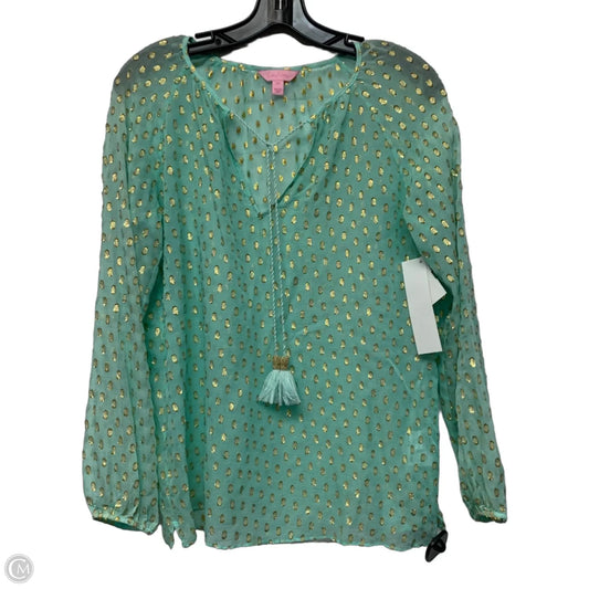 Top Long Sleeve Designer By Lilly Pulitzer In Blue & Gold, Size: Xs