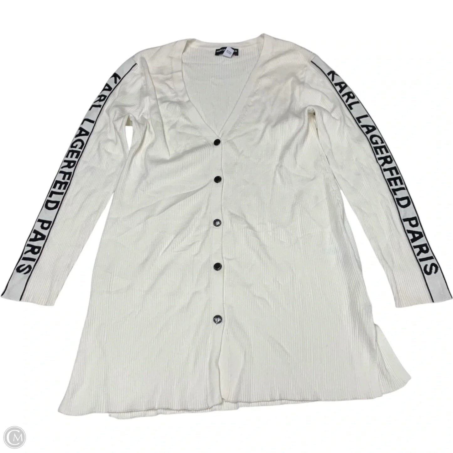 Sweater Cardigan Designer By Karl Lagerfeld In White, Size: M