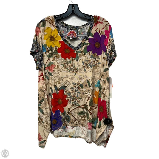 Top Short Sleeve Designer By Johnny Was In Floral Print, Size: L