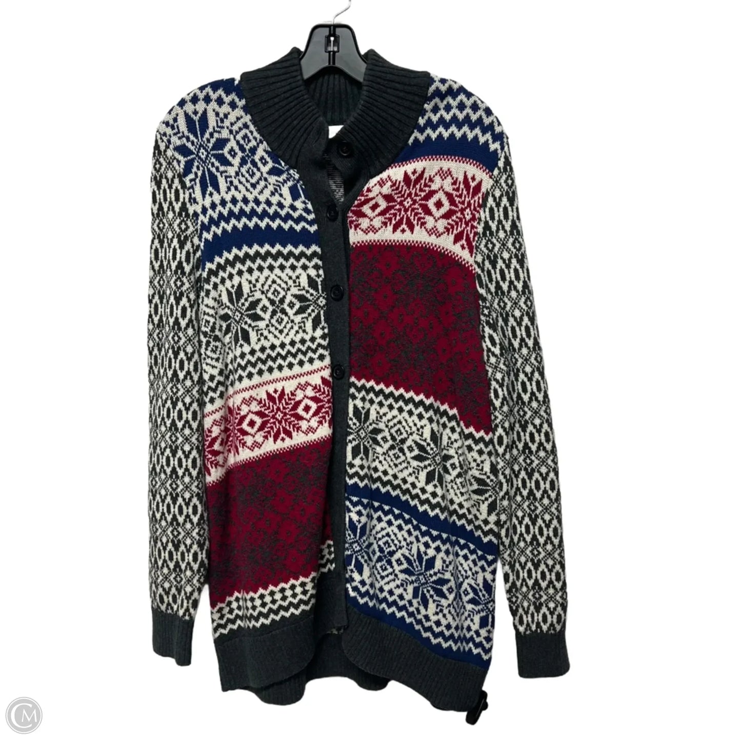 Sweater Cardigan By Coldwater Creek In Grey & Red, Size: L