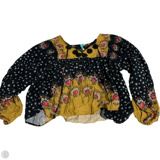 Top Long Sleeve Designer By Farm Rio In Black & Yellow, Size: S