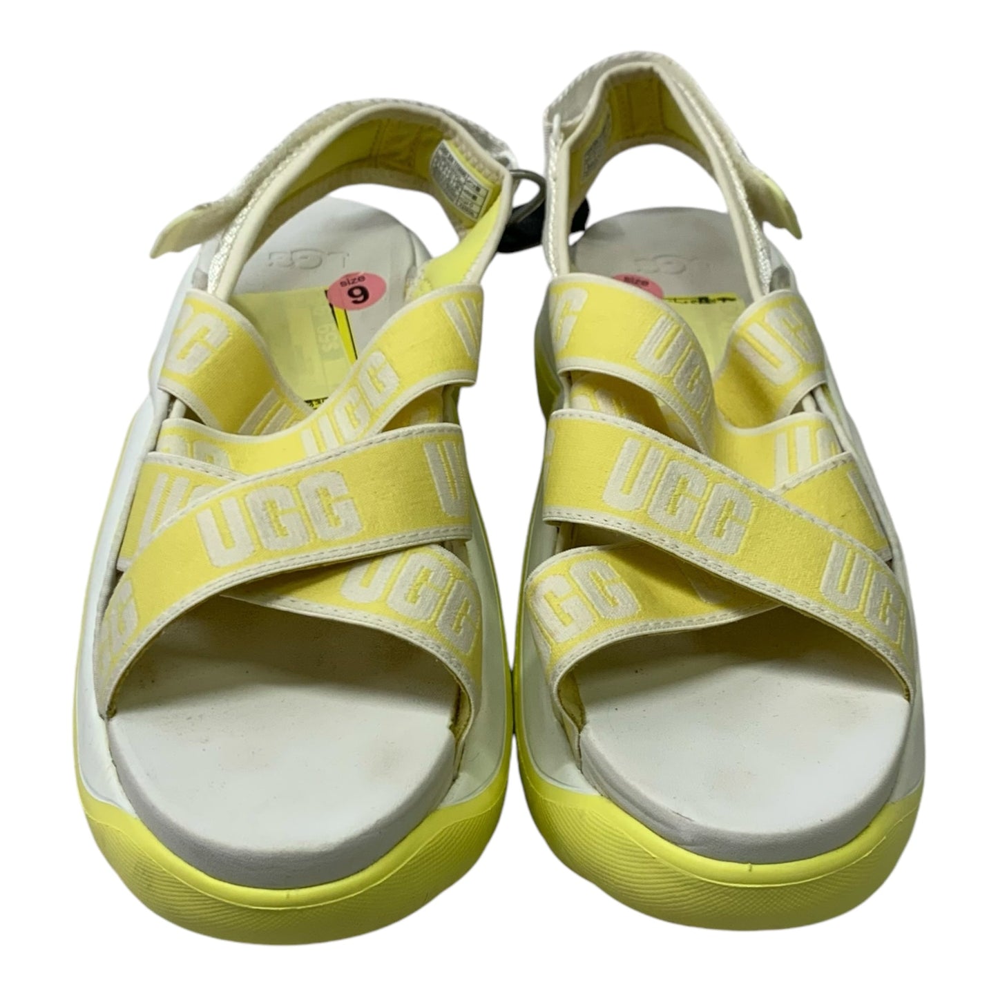 Sandals Designer By Ugg In White & Yellow, Size: 9