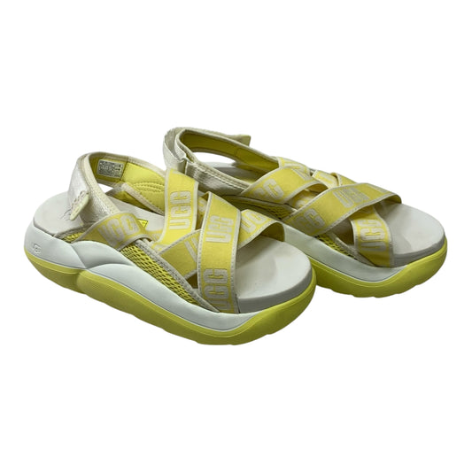 Sandals Designer By Ugg In White & Yellow, Size: 9