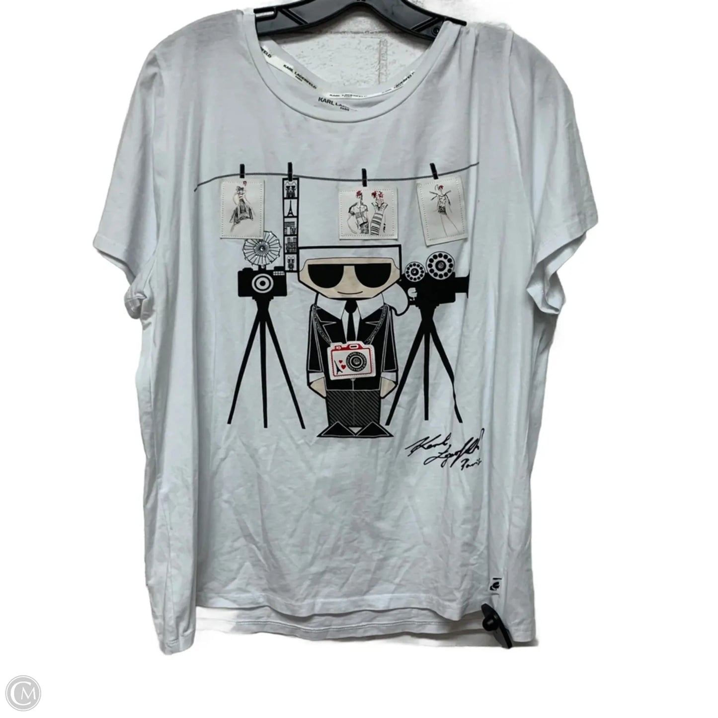 Top Short Sleeve Designer By Karl Lagerfeld In White, Size: Xl