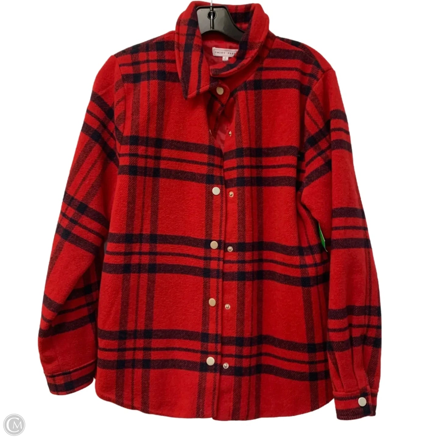 Jacket Shirt By Emory Park In Blue & Red, Size: S