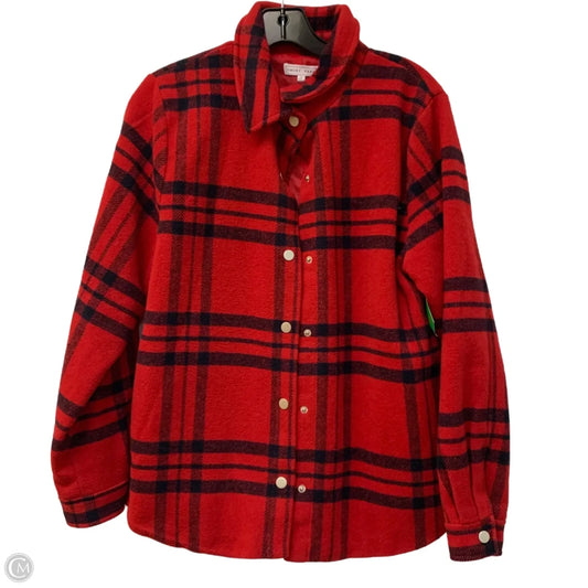 Jacket Shirt By Emory Park In Blue & Red, Size: S