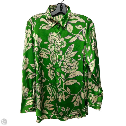 Top Long Sleeve By Zara In Cream & Green, Size: Xs