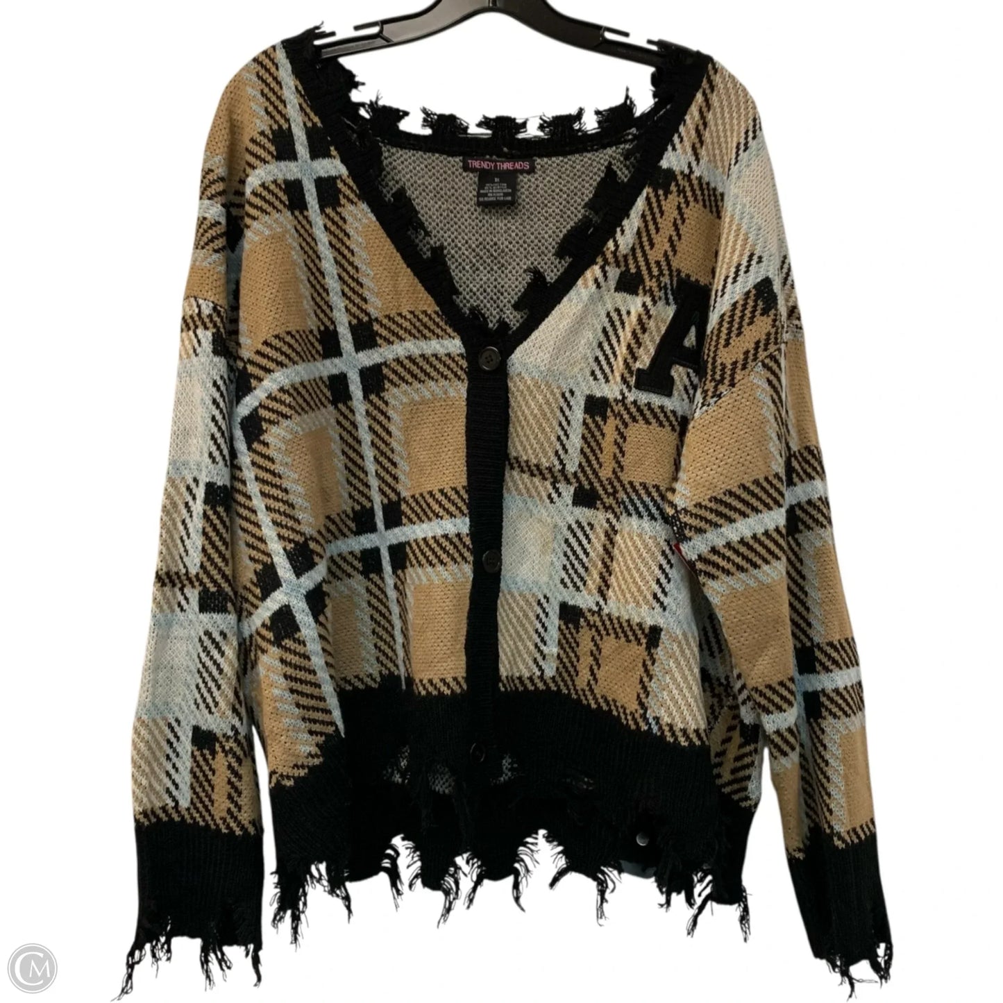 Sweater Cardigan By Trendy Threads In Black & Brown, Size: 3x