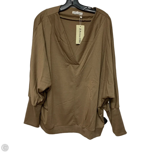 Top Long Sleeve By Z Avenue In Brown, Size: 2x