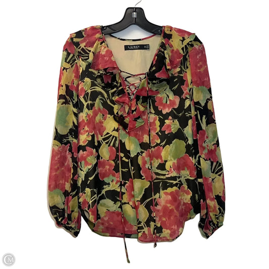 Blouse Long Sleeve By Lauren By Ralph Lauren In Black & Pink, Size: Xs