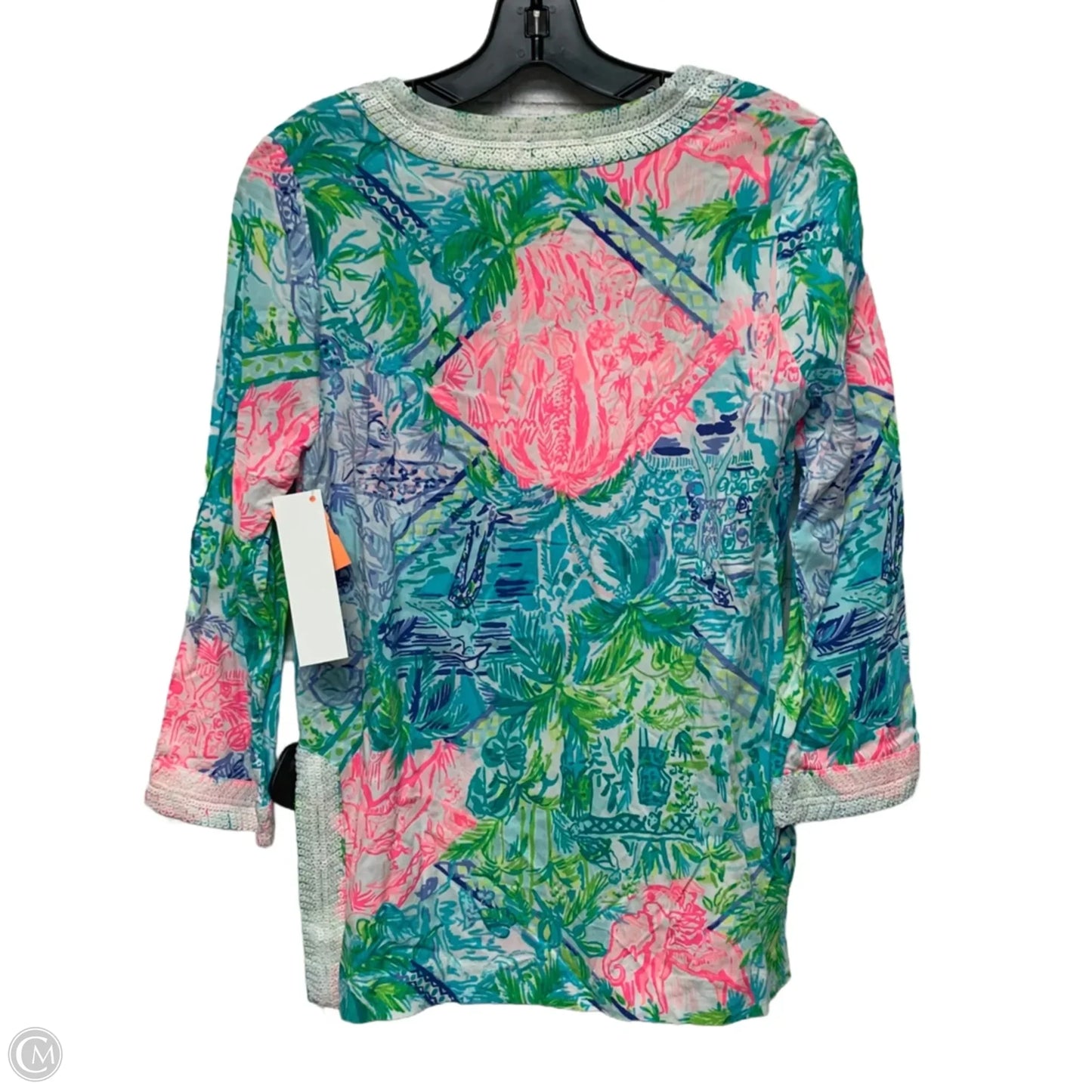 Top Long Sleeve Designer By Lilly Pulitzer In Green & Pink, Size: Xs