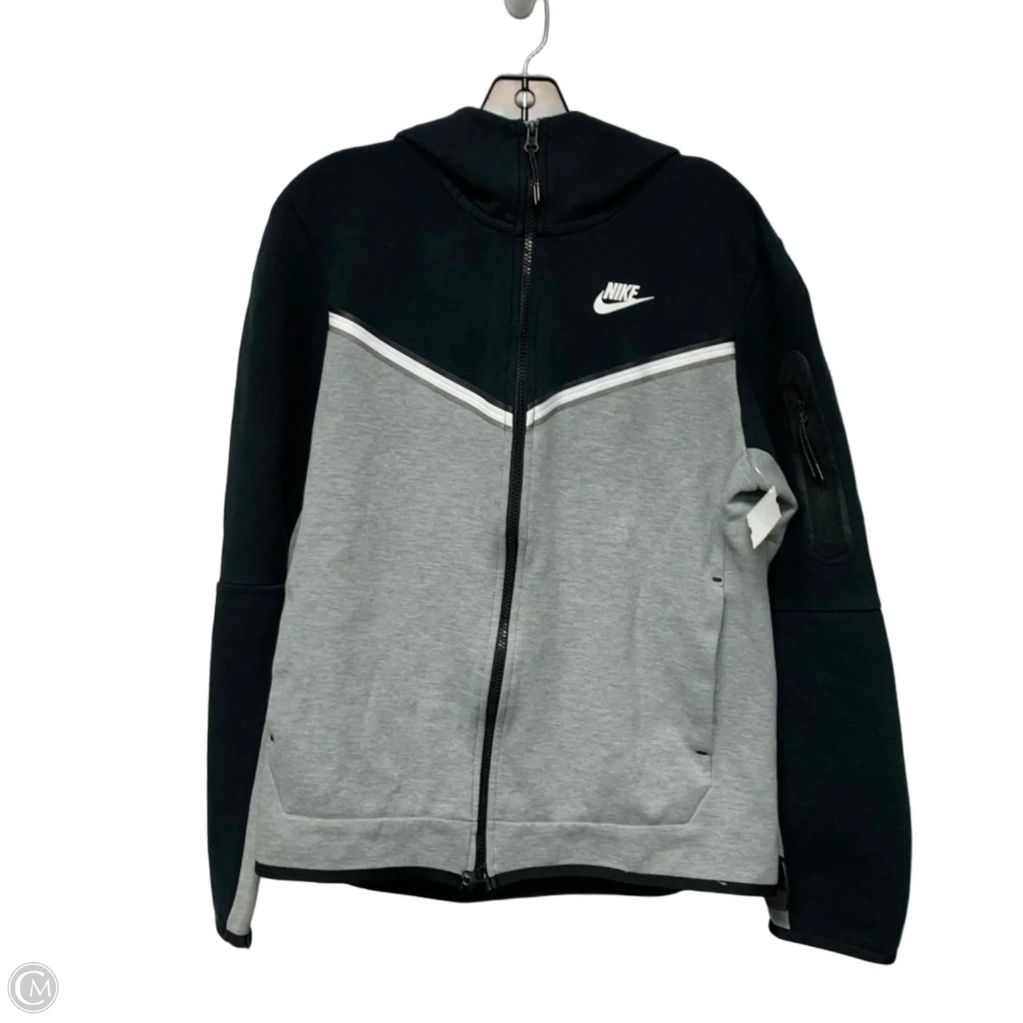 Athletic Jacket By Nike Apparel In Black & Grey, Size: M