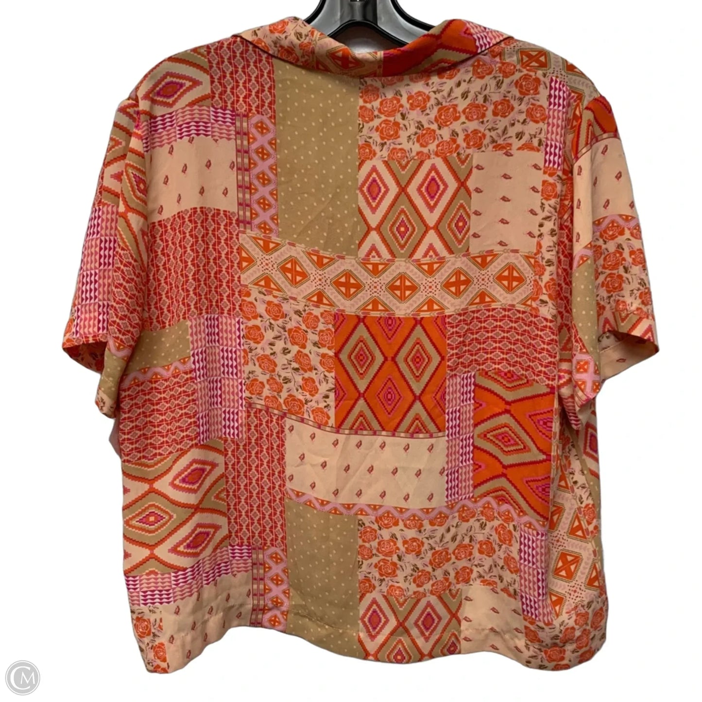 Top Short Sleeve By Rose And Olive In Cream & Orange, Size: L