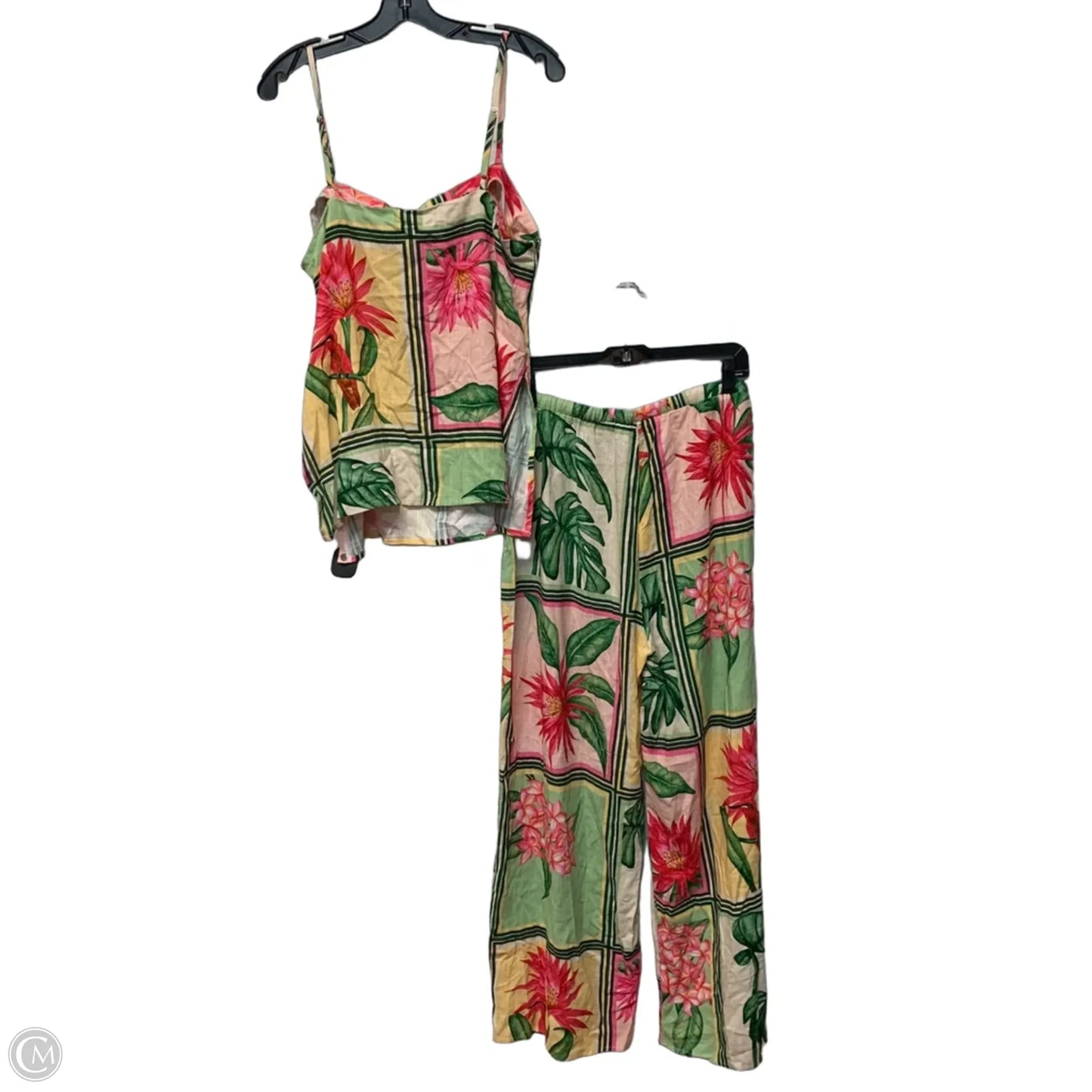 Pants Set 2pc By White Closet Elements In Tropical Print, Size: Xl