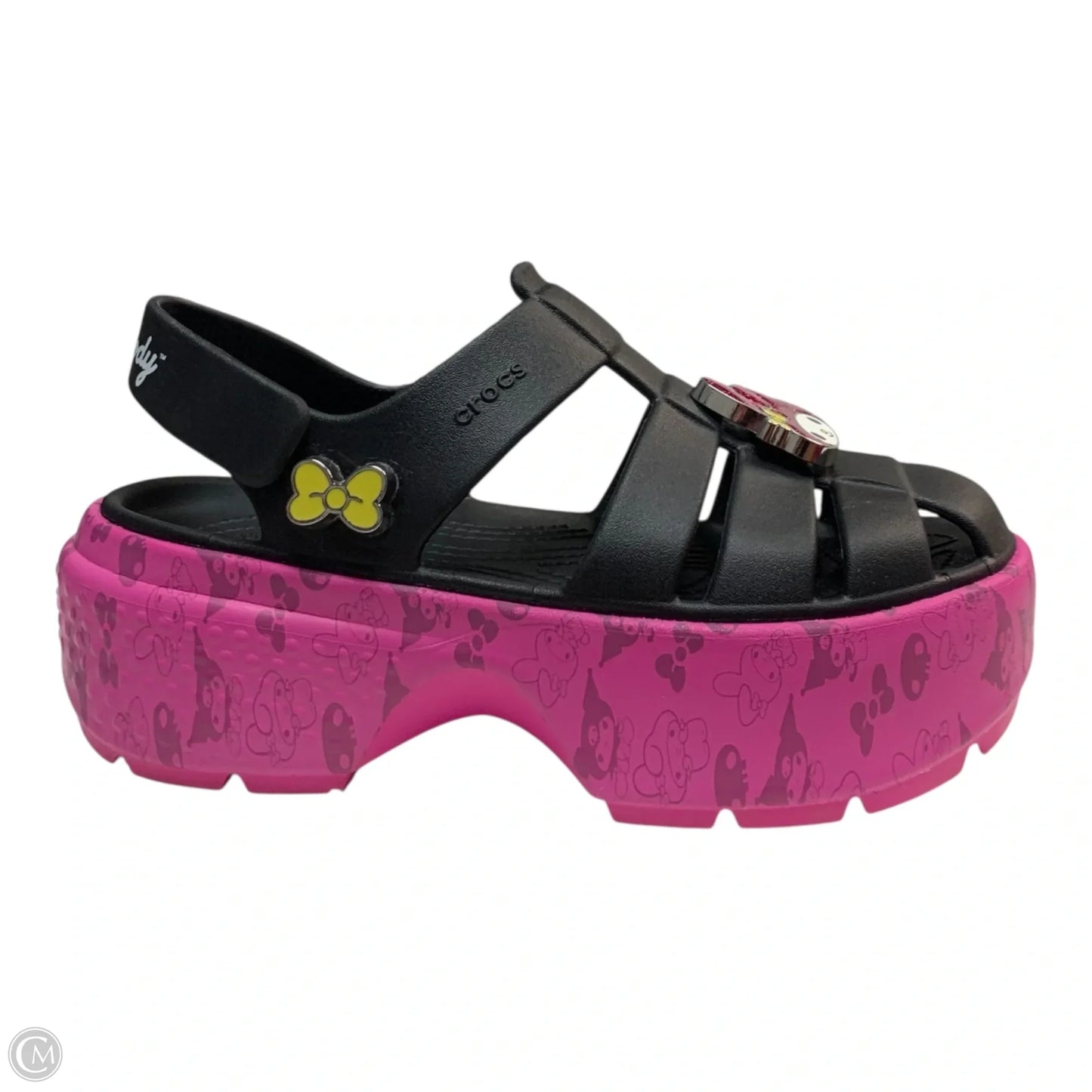 Sandals Heels Platform By Crocs In Black & Pink, Size: 8