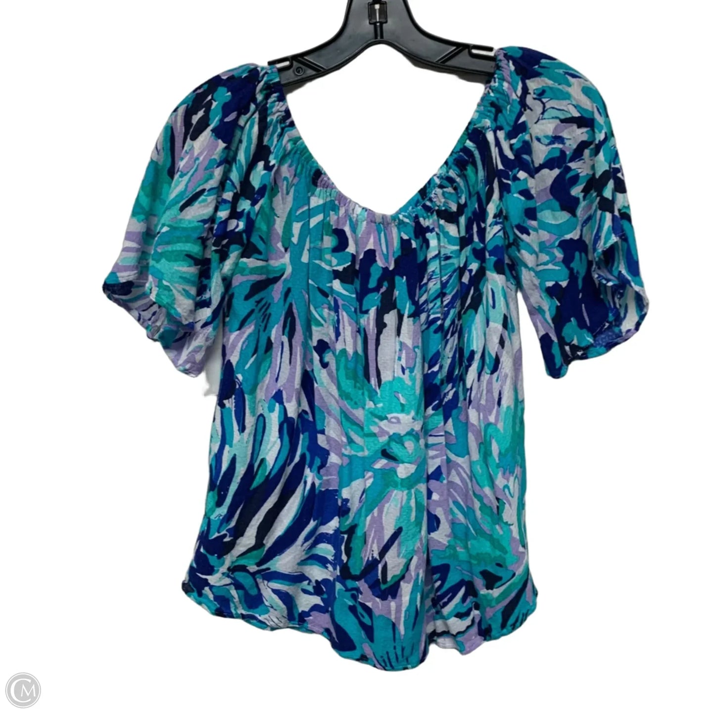 Top Short Sleeve Designer By Lilly Pulitzer In Blue & Green, Size: S