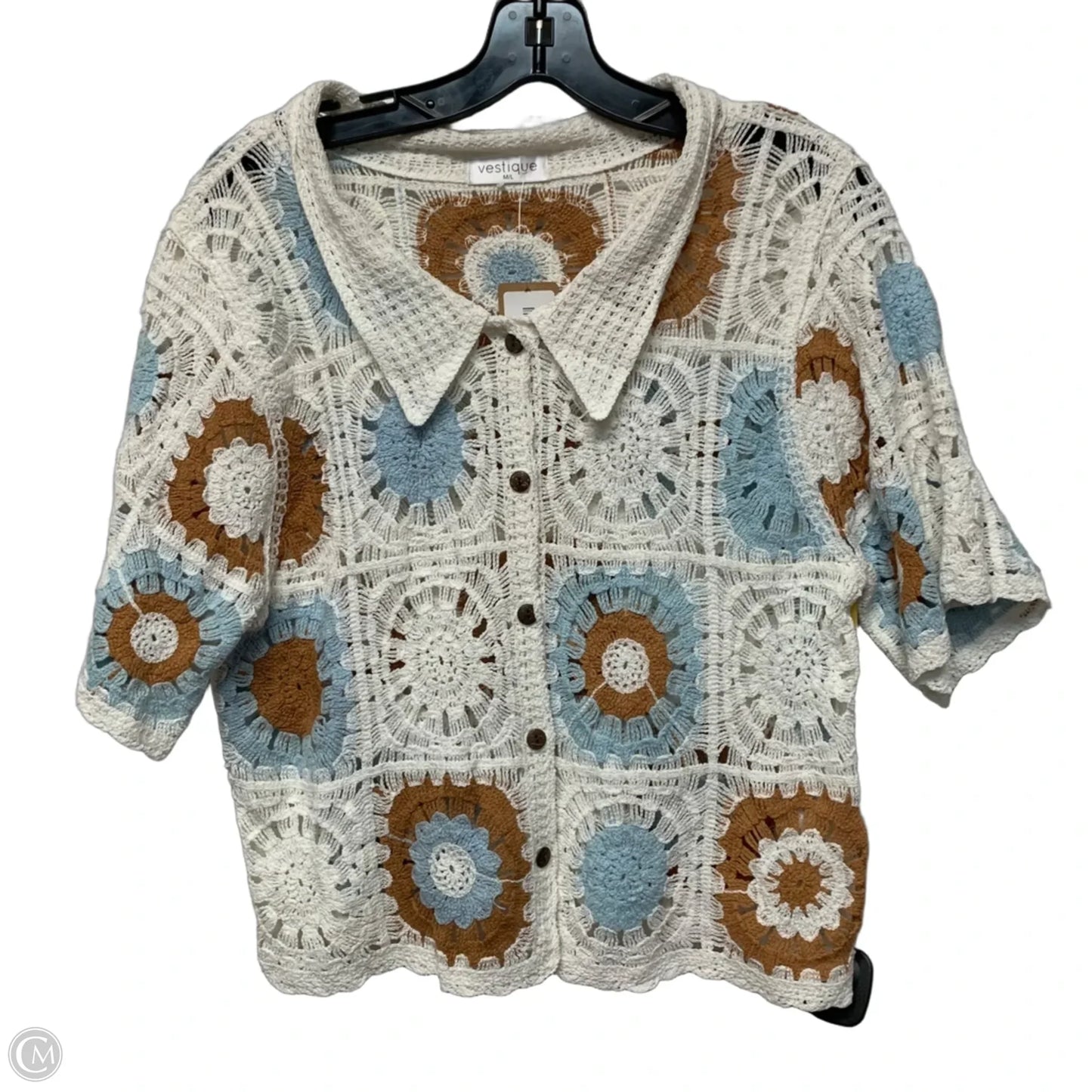 Top Short Sleeve By Vestique In Brown & White, Size: M