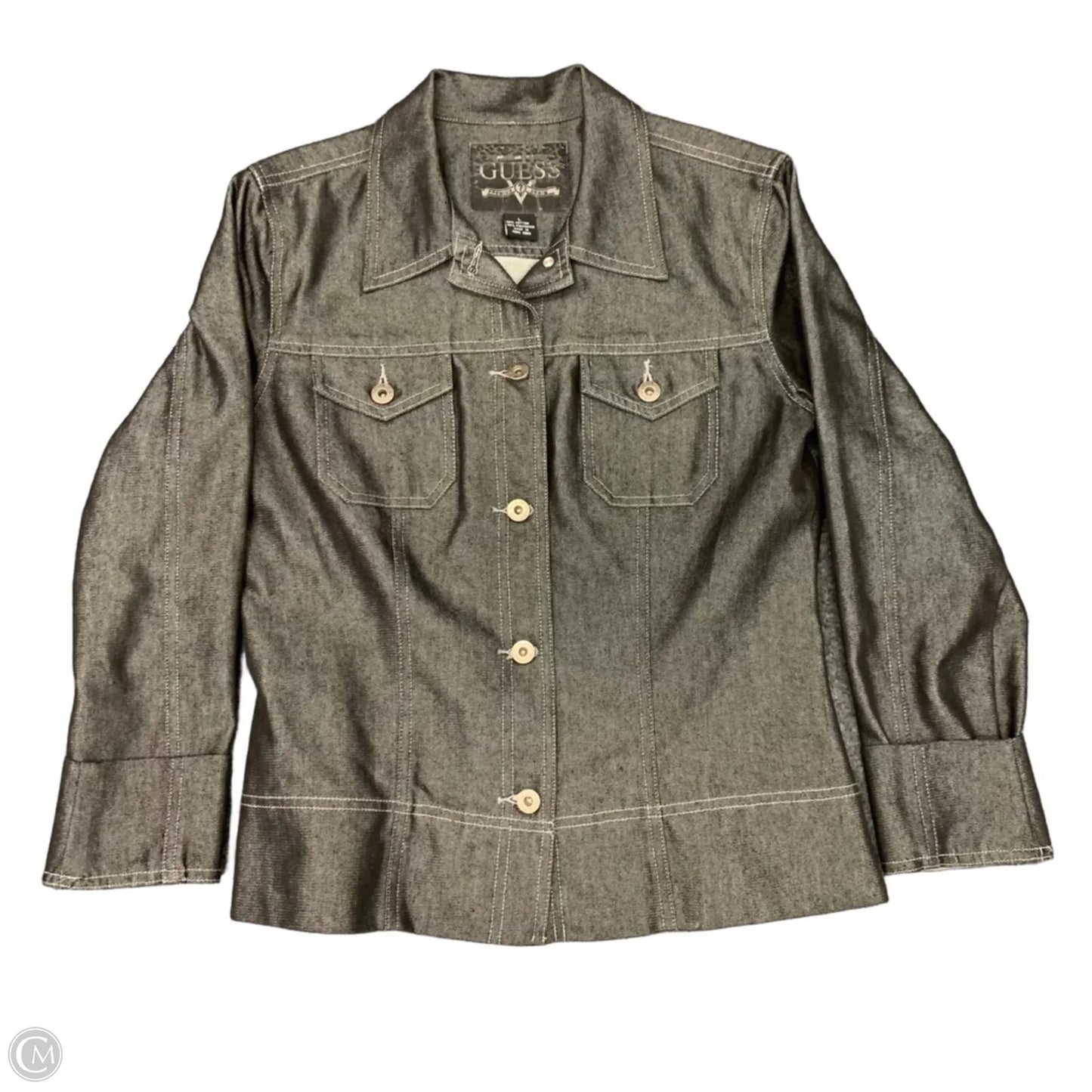 Jacket Denim By Guess In Black Denim, Size: L
