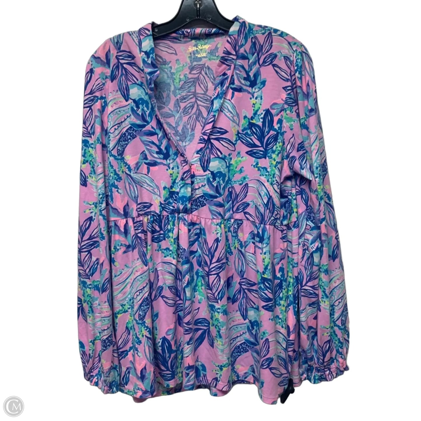 Top Long Sleeve Designer By Lilly Pulitzer In Blue & Pink, Size: L