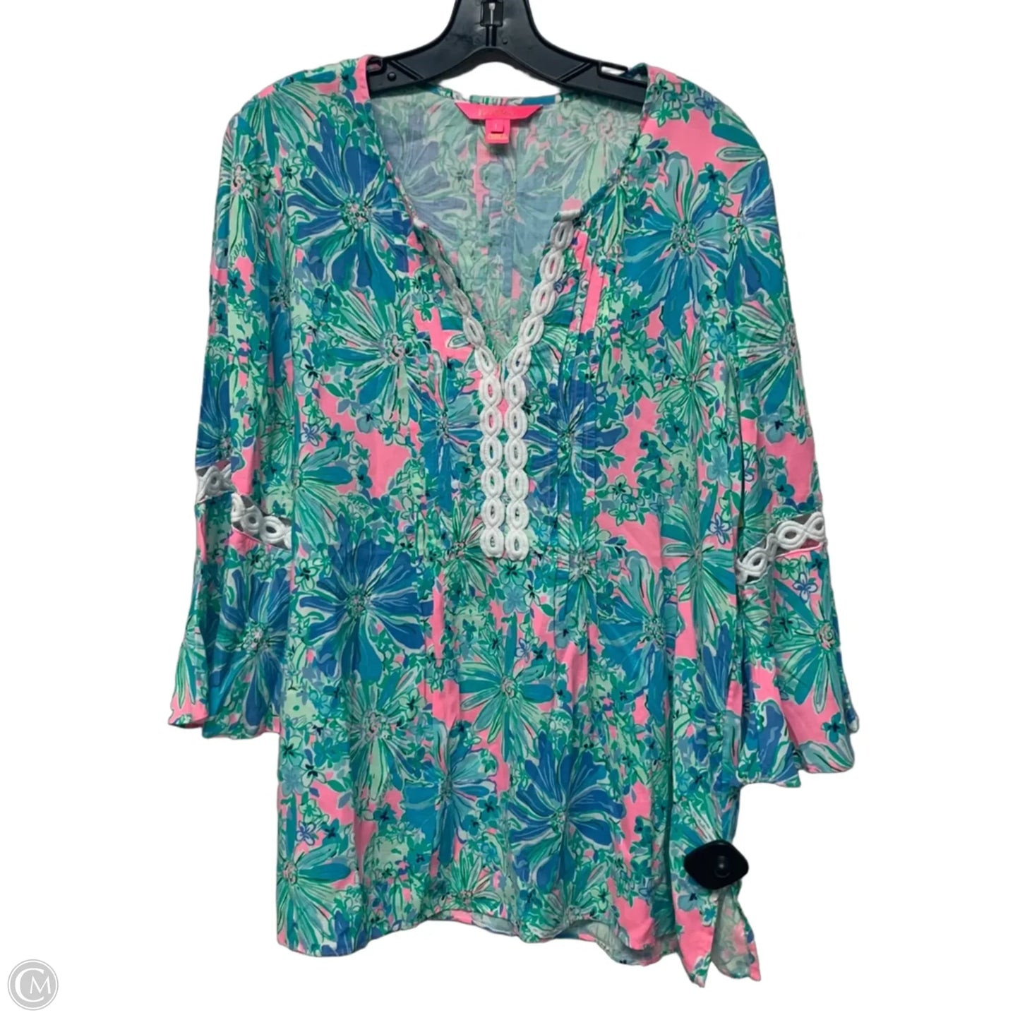 Top 3/4 Sleeve Designer By Lilly Pulitzer In Green & Pink, Size: L