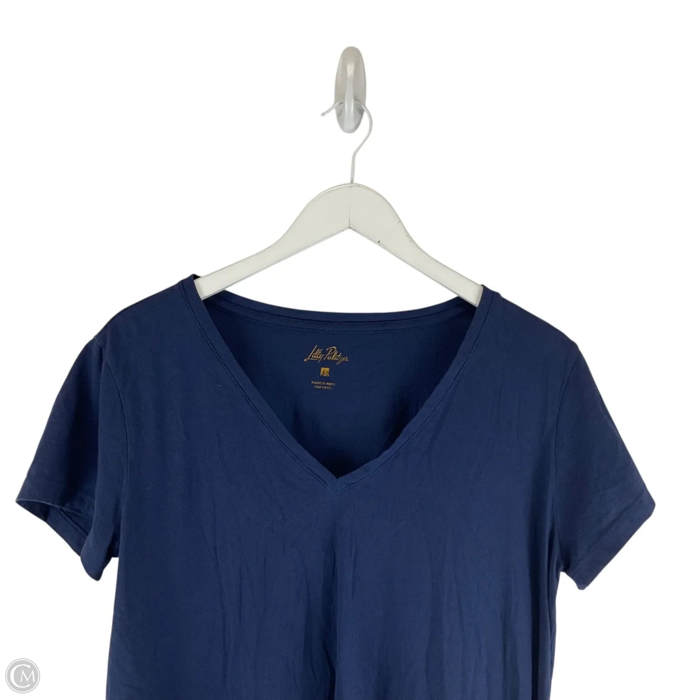 Top Short Sleeve Designer By Lilly Pulitzer In Navy, Size: L